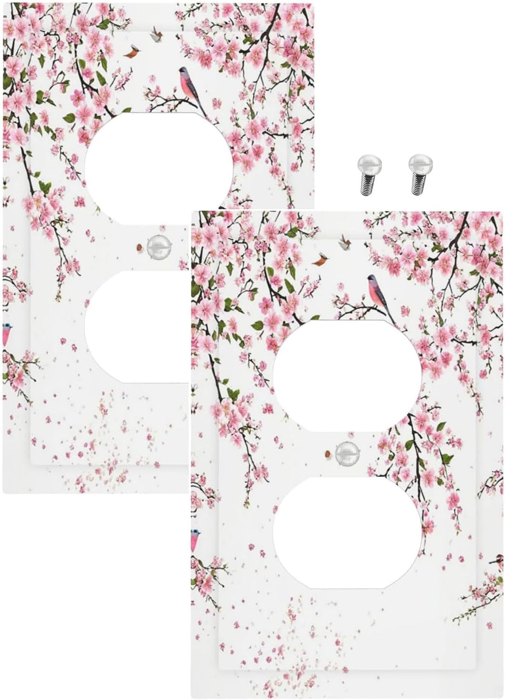 Decorative Outlet Covers Rustic Plum Blossom Pink Flowers 1 Gang Duplex Light Switch Cover Plate Unique Wall Plate Electrical Switch Plate Covers for Home Bedroom Decor （2 Pack）