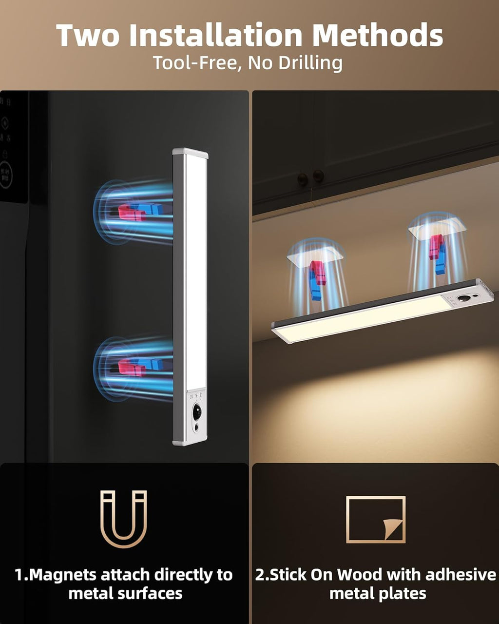 EZVALO Under Cabinet Lighting with Charging Station, Rechargeable Motion Sensor Light Indoor, Dimmable Closet Lights Wireless, 3500K, Motion Activated Under Counter Lights for Kitchen,Pantry(3 Pcs)