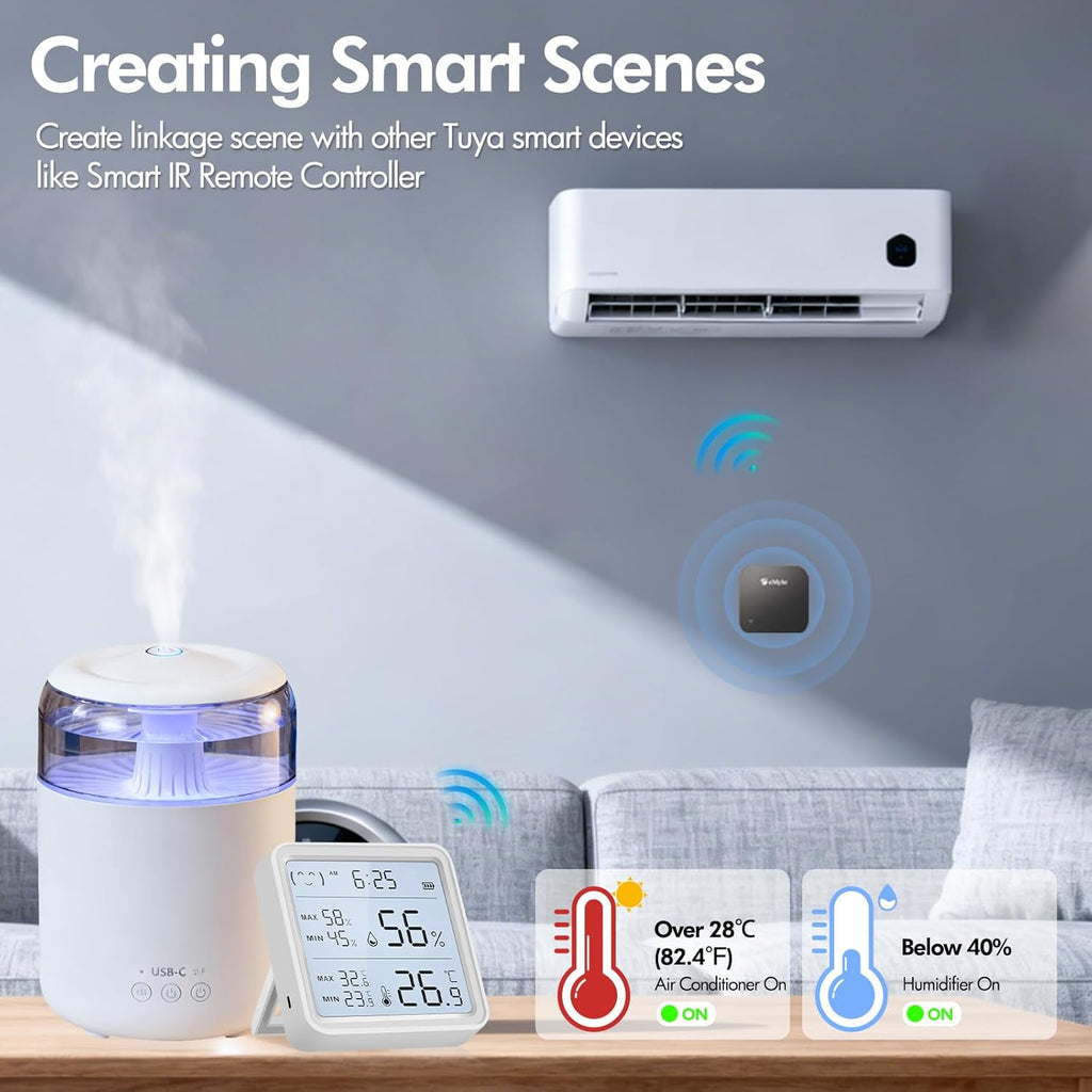 eMylo WiFi Thermometer Hygrometer, Wireless Indoor Humidity Monitor for Room, Smart Temperature Sensor with App Control, Large LCD Display with Light, Notification Alerts, Free Data Storage Export