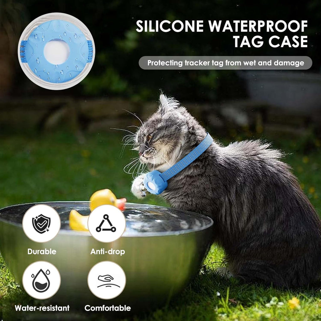 Cat Tracker, Pet Tracker with Safety Elastic Buckle, Works with Any Collar,Compatible with Apple Find My App (Only iOS), No Monthly Fee, Blue