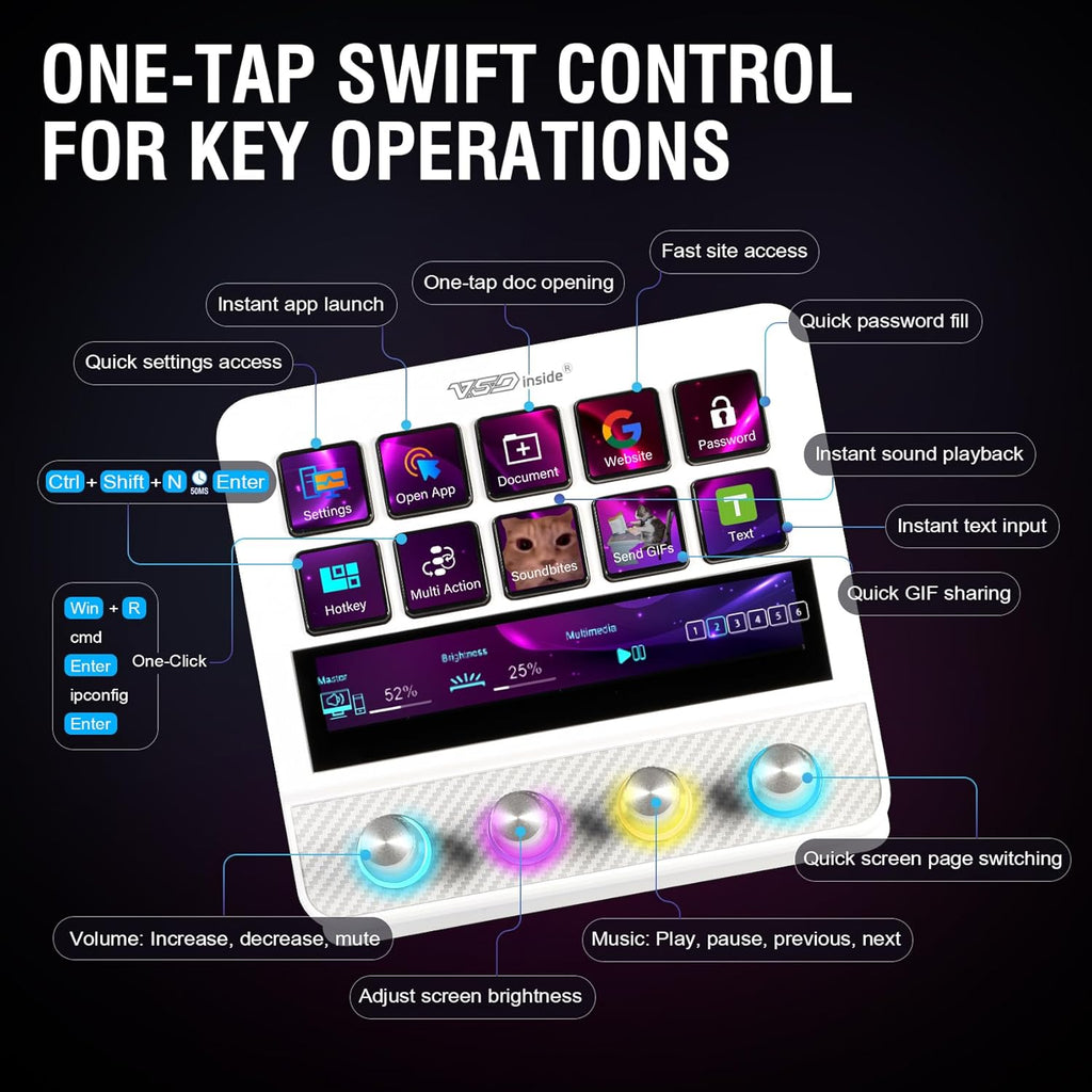 Macro Pad, Streaming Deck Stream Controller Soundboard Keypad, Programmable Keys USB Shortcut Keyboard for Gamer Streamer, Audio Mixer for OBS, YouTube, Office Desk Setup, PC, Mac