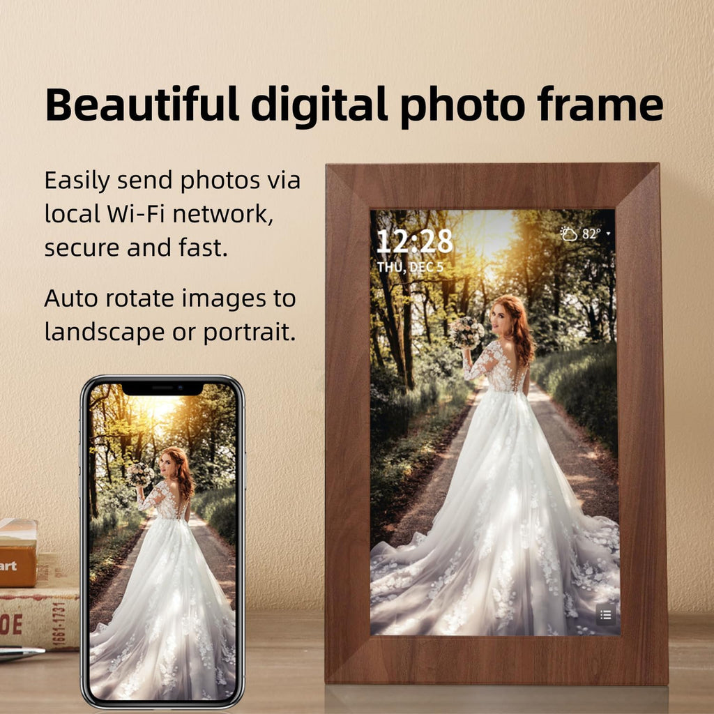10.1 Inch Smart Wi-Fi Digital Calendar (Wood Grain) - Displays Your Photos, Wi-Fi Sync with Google Calendar, Wide Angle HD View