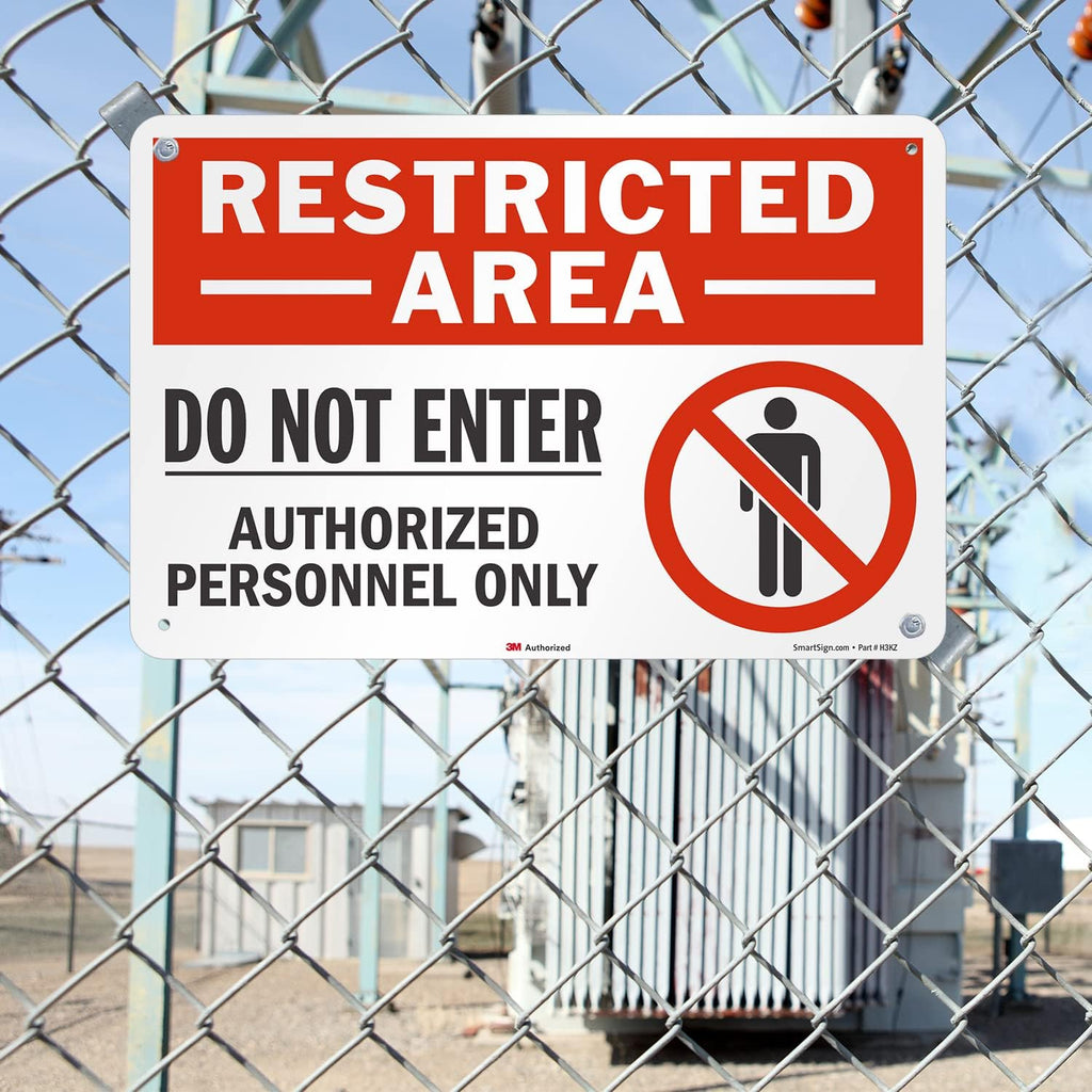 SmartSign 12" x 18" 'Restricted Area Do Not Enter, Authorized Personnel Only' Metal Sign with Symbol, 63 mil Aluminum, 3M Laminated Engineer Grade Reflective, Red, White and Black, USA-Made