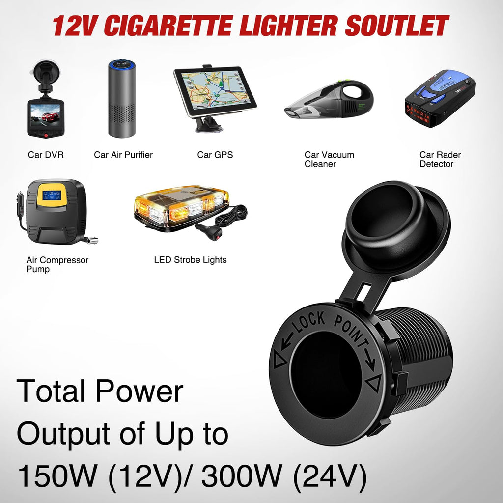 Nilight 4 in 1 ON/Off Charger Socket Panel Dual USB Power Outlet LED Voltmeter Cigarette Lighter Socket Lighted ON Off Rocker Toggle Switch for Truck Car Marine Boats RV,2 Years Warranty