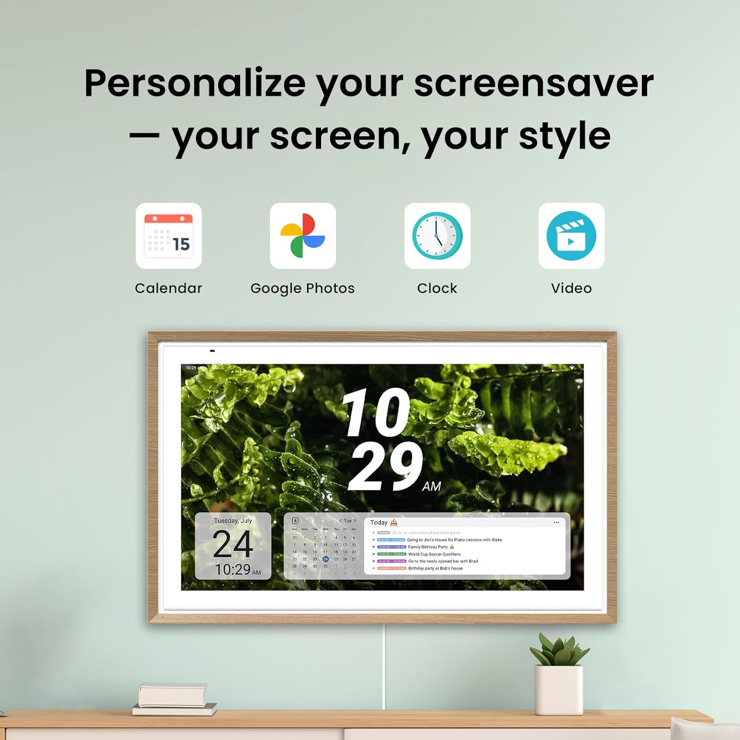 ApoloSign 27” Digital Calendar: Dual Mode Calendars with Google Play & Multi-calendar Sync, Electronic Planner & Chore Chart, Smart Touchscreen, Interactive Display for Family Schedules (Teak Wood, 27-inch)