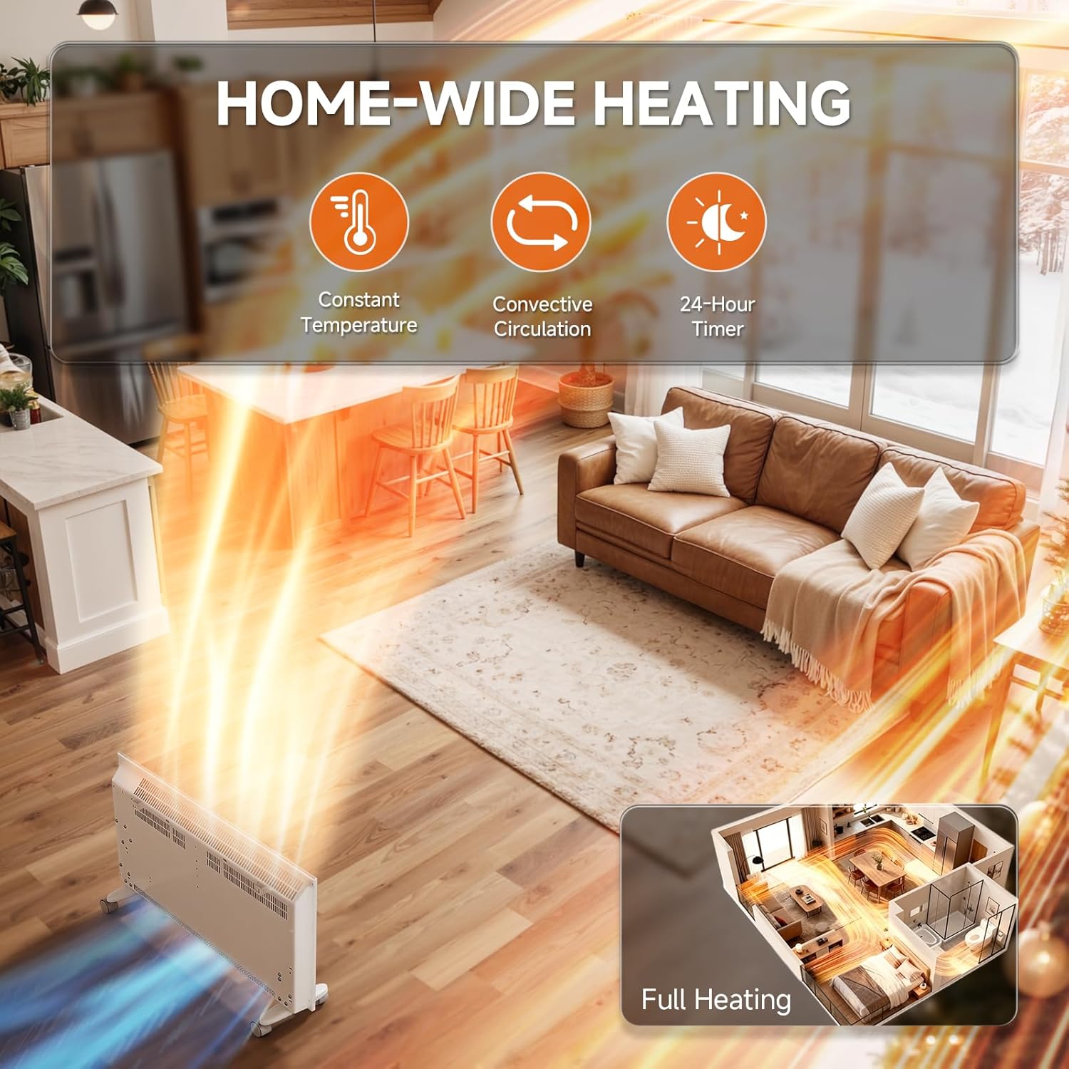Pasapair Convection Panel Space Heater Indoor Use, 1500W Electric Heater with Wifi App Control, Smart Mica Infrared Heater with Programmable Thermostat, Wall Mount or Standing, Quiet & Eco Mode