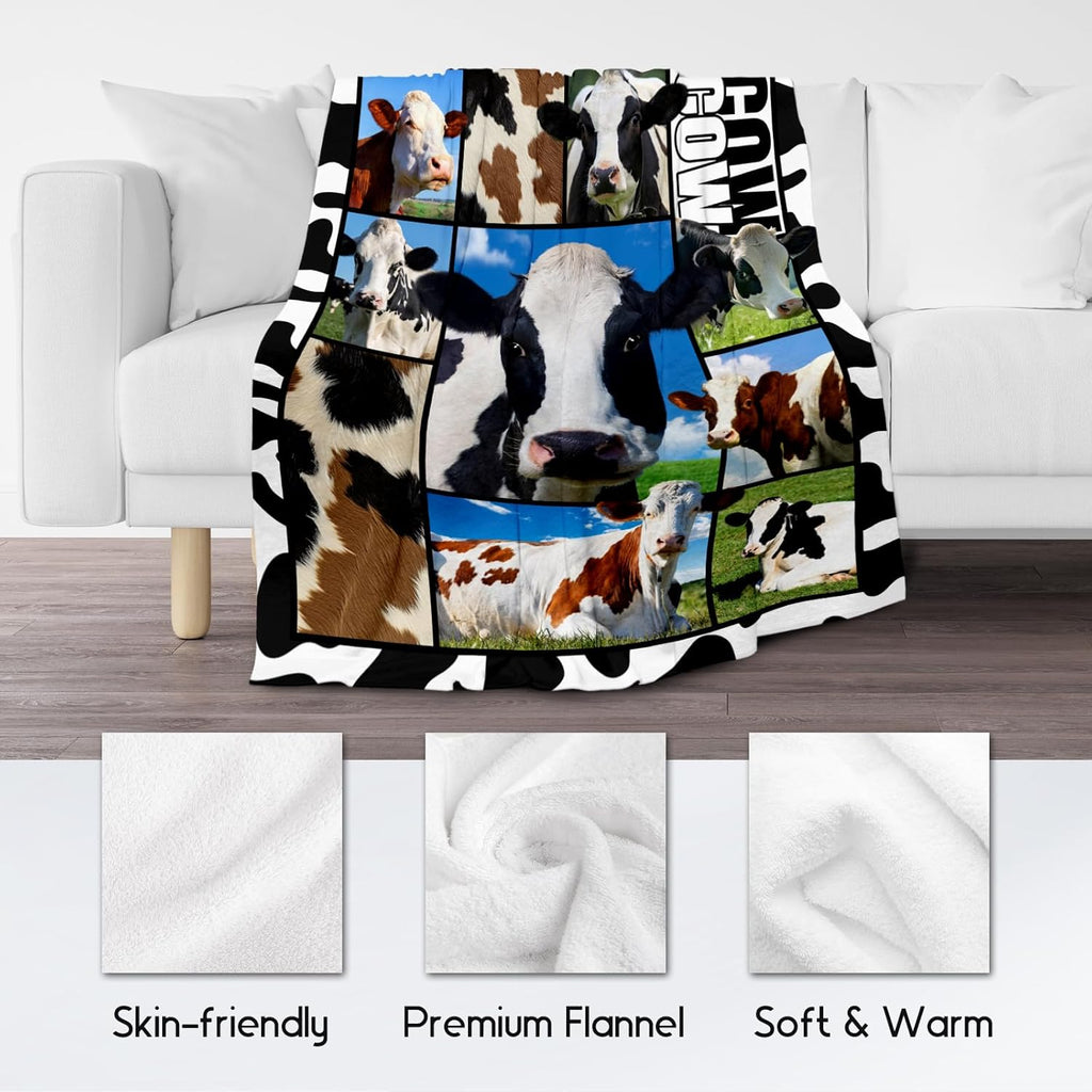 Cow Blankets and Throws, Cow Gifts for Women Girls Adults, Soft Fluffy Fuzzy Farmhouse Blanket Country Home Decor, 60"x80" Animal Pattern Throw for Bed Living Room
