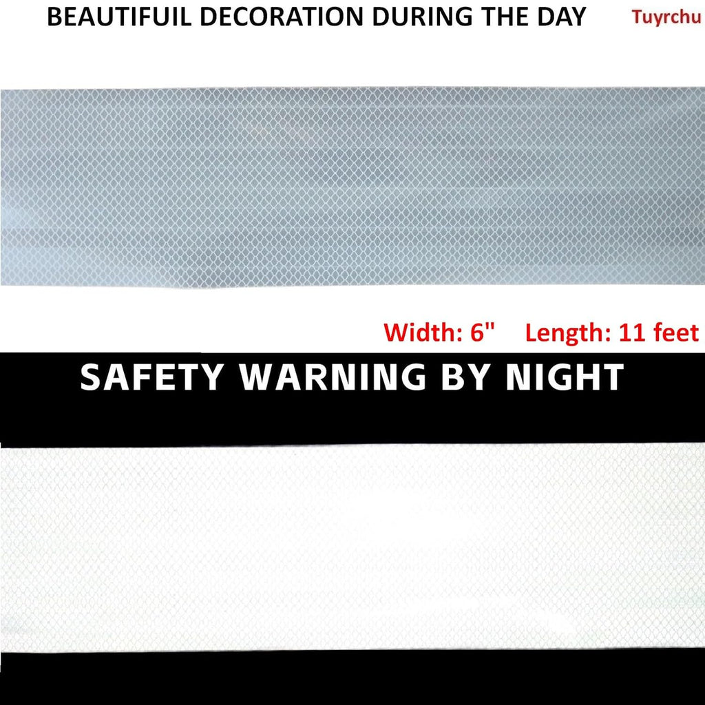 Non Fading White Reflective Tape Outdoor Waterproof 6 inch, High Visibility Warning Industrial Marking Tape,Safety Stickers (11 feet)