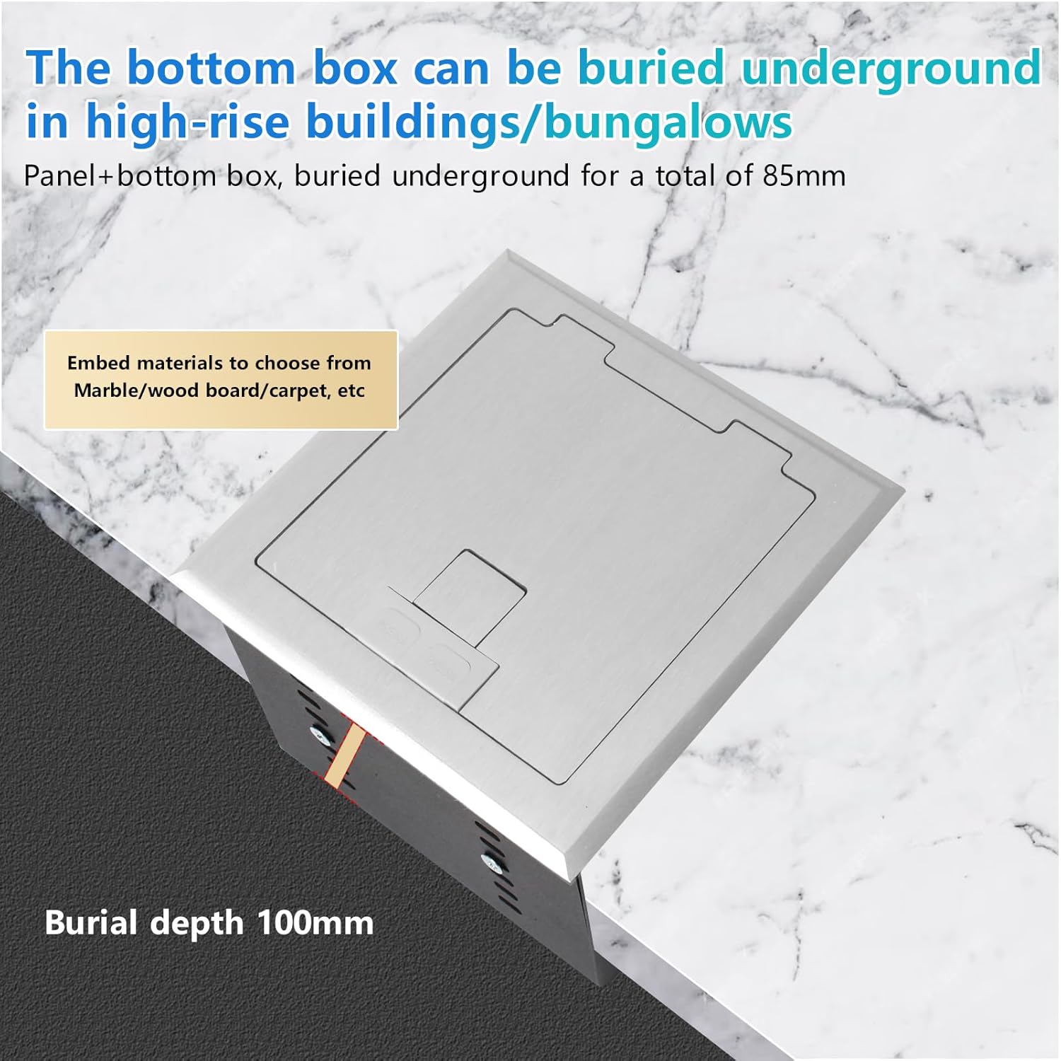 KYHSHJ Recessed Flat Hidden Socket Kit with 2 * 15A Receptacle，4.8A*2 USB-A Ports +3-Port RJ45 Datacom Receptacle. Internal Height Adjustable，Corrosive Resistant Hardware,Silver