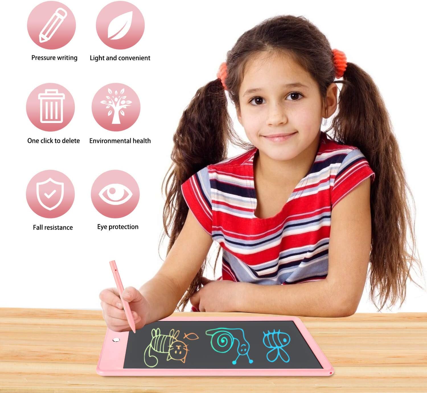 LCD Writing Tablet for Kids, 10 Inch Colorful Electronic Doodle Board, Educational Learning Kids Drawing Tablet Toys, Christmas Birthday Gift for 3 4 5 6 7 8 9 Year Old Girls Boy