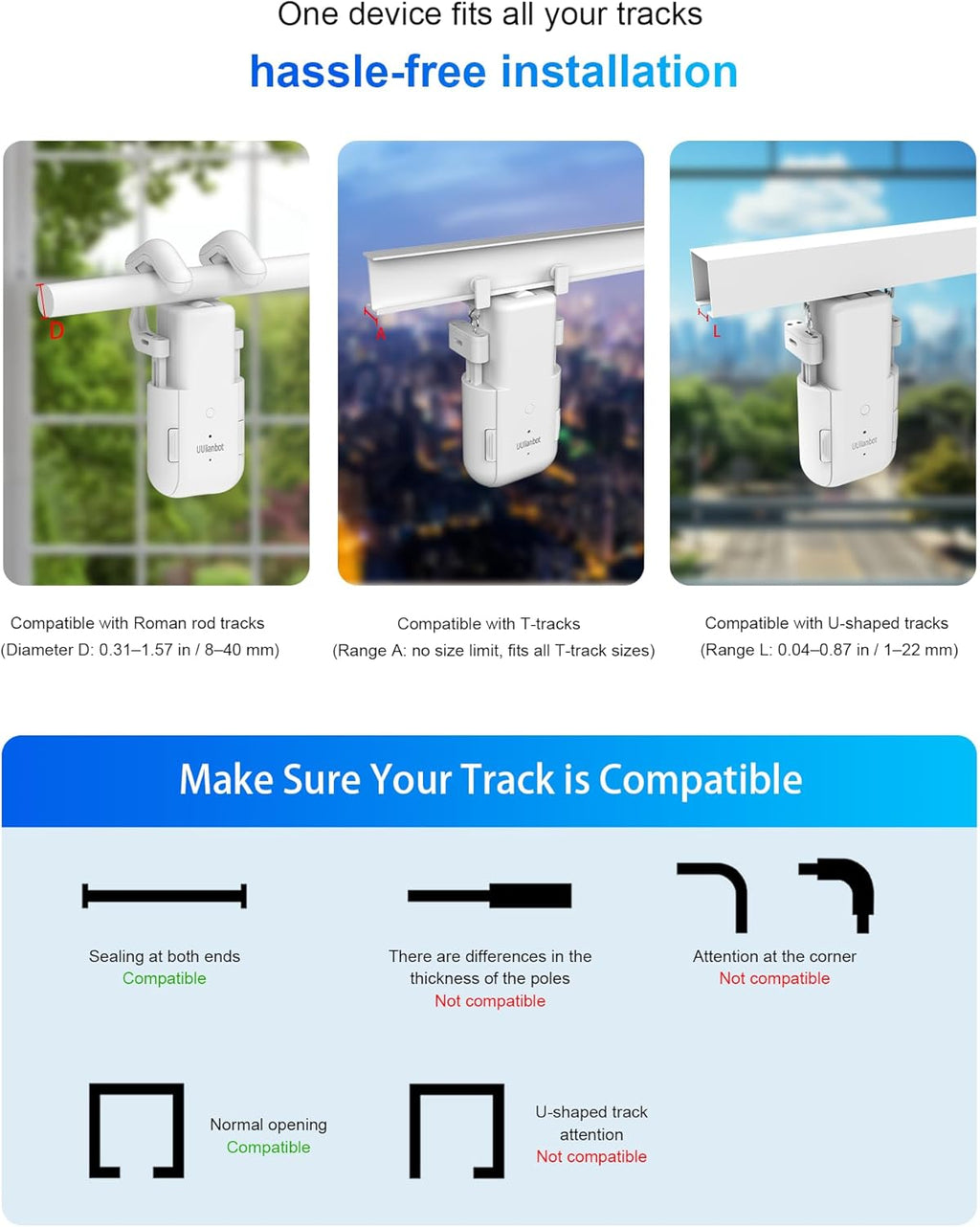 2025 Automatic Curtain Opener - Electric Curtains with Remote Smart Curtain Opener Electronic for Roman/U/T Rails, Bluetooth Curtain Opener with App/Timer, Compatible with Alexa and Google Home