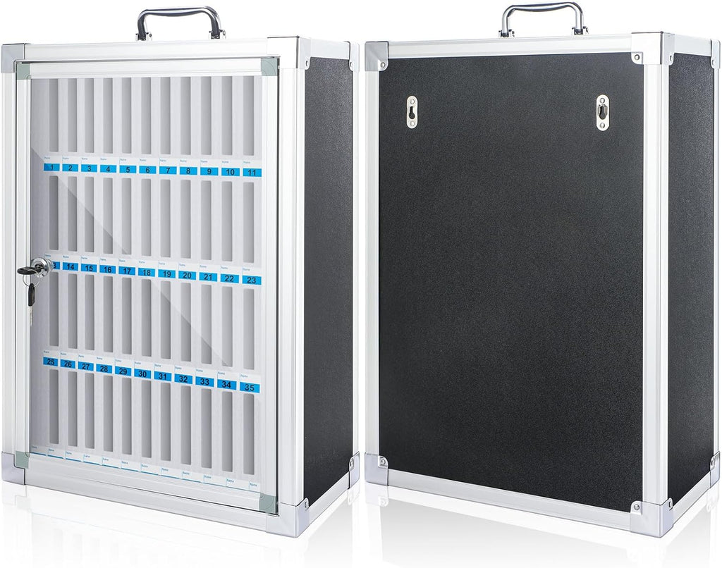 Amylove 48 Slots Cell Phone Locker Cabinet Aluminum Alloy Pocket Chart Storage Locker Box Cabinet Wall-Mounted Cell Phones Storage Box with Handle for Office Classroom Gym(Black)