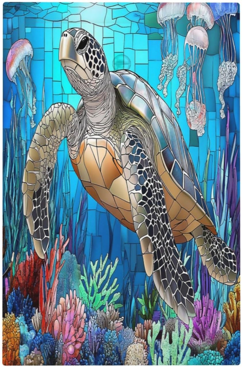 Light Switch Cover Plate Nautical Sea Turtle Coral Jellyfish 1 Gang No Device Blank Electrical Wall Plates Faceplate Decorative Switch Plate For Kids Room Nursery Decor
