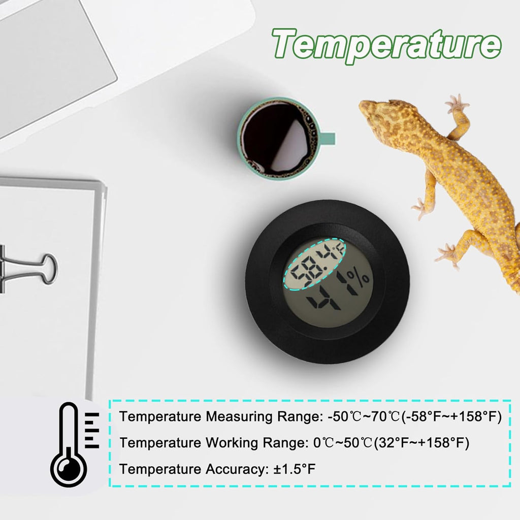 Reptile Thermometer and Humidity Gauge Digtal Terrarium Thermometer Circular Bearded Dragon Cage Accessories Reptile Temp and Humidity Gauge for Leopard Gecko Hermit Crab Gecko Lizard Etc 4pc