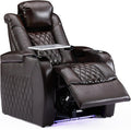 Weilianda Home Theater Seating Top Grain Leather Zero Gravity Recliner Chair Power Headrest Recline Movie Seat Gaming 7 Colors Mood Light Sofa with Tray Table USB Charge Row of 1 Brown