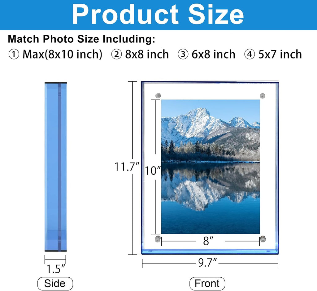 8x10 Picture Frame, Stunning Color Acrylic Photo Frames, Wall & Tabletop Display Frames, Modern Floating Style for Home Office Decoration, Blue (1 Pack)