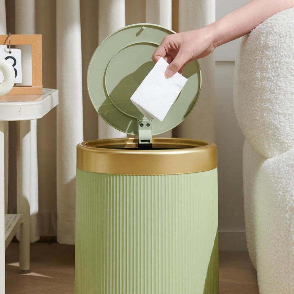 URALFA 2Pack Automatic Bathroom Trash Can, Touchless Motion Sensor Garbage Can with Lid, Smart Dog Proof Trash Bin, Plastic Wastebasket for Bedroom, Office, Living Room, 2.8 Gallon+3.7 Gallon (Green)