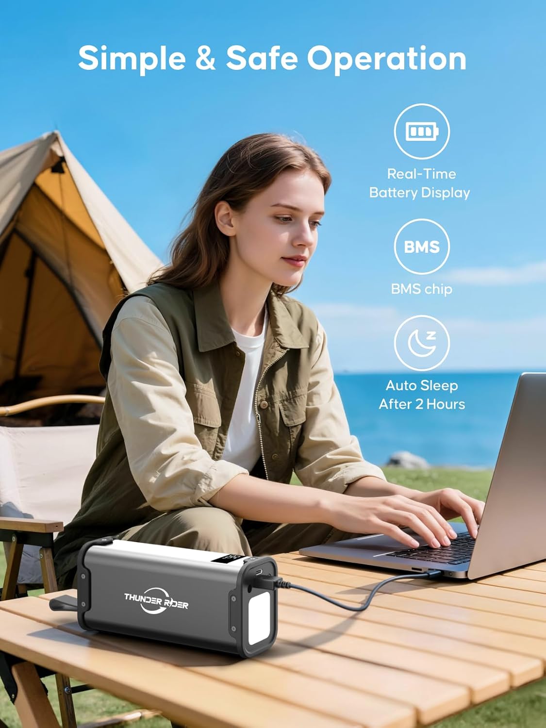 Portable Power Station 99Wh 27000mAh Camping Lithium Battery Large Power Bank with AC Outlet 70W for Home Backup Outdoor Emergency RV Van Hunting