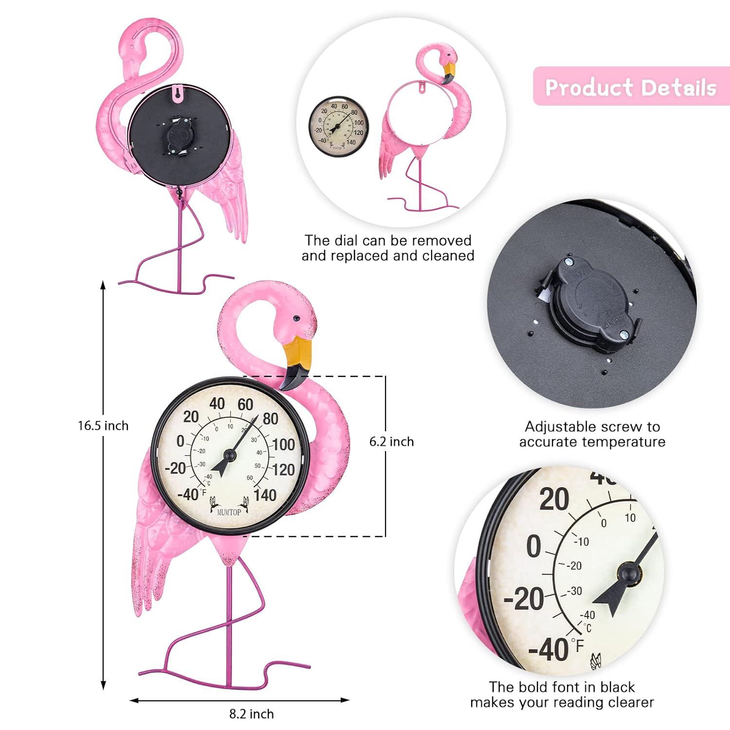 MUMTOP Outdoor Thermometers for Patio - Indoor Outdoor Thermometer, Flamingo Wall Thermometer Wireless for Garden Home Decor