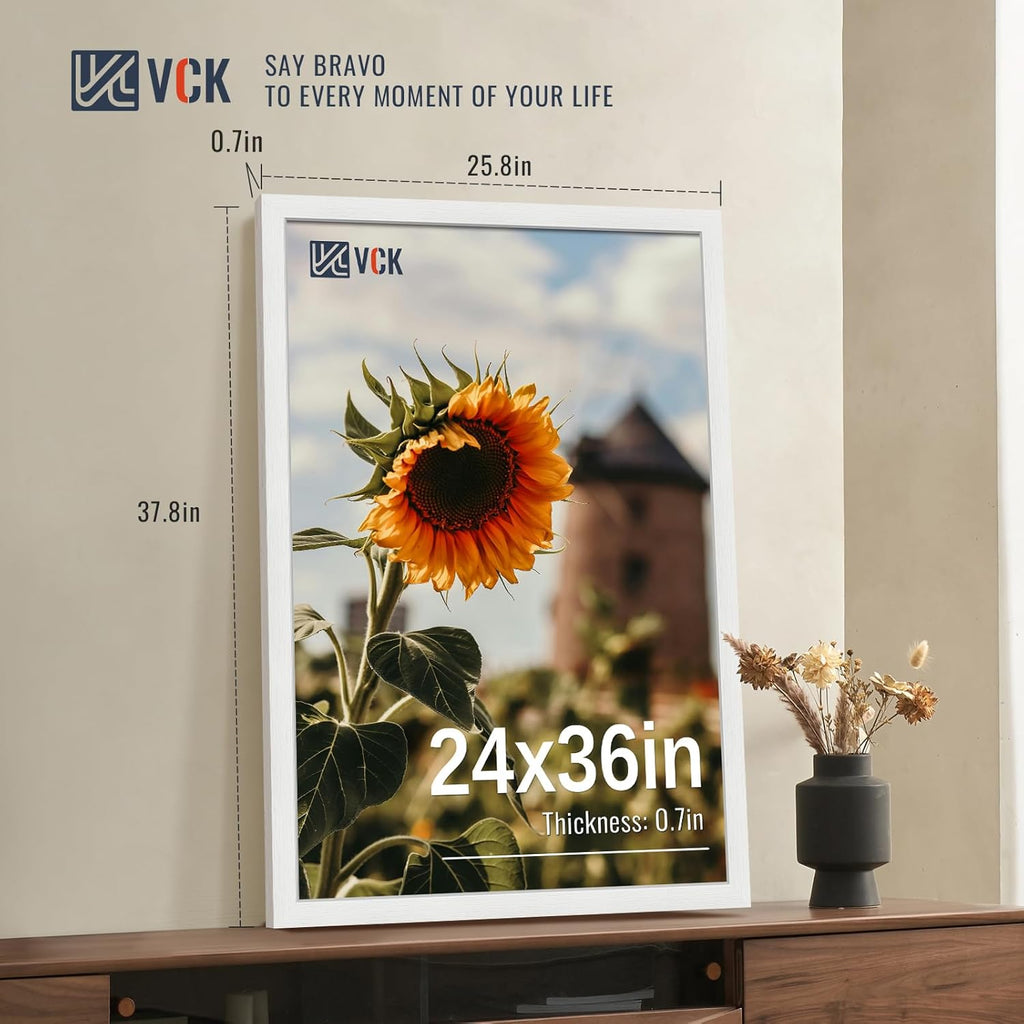 VCK 24x36 Poster Frames white Set of 6, Wide Border Wood Picture Frame, Multi-Directional Display Family Photos, Office Prints, Studio/Gallery Art, Woodgrain Series, Wall Hanging