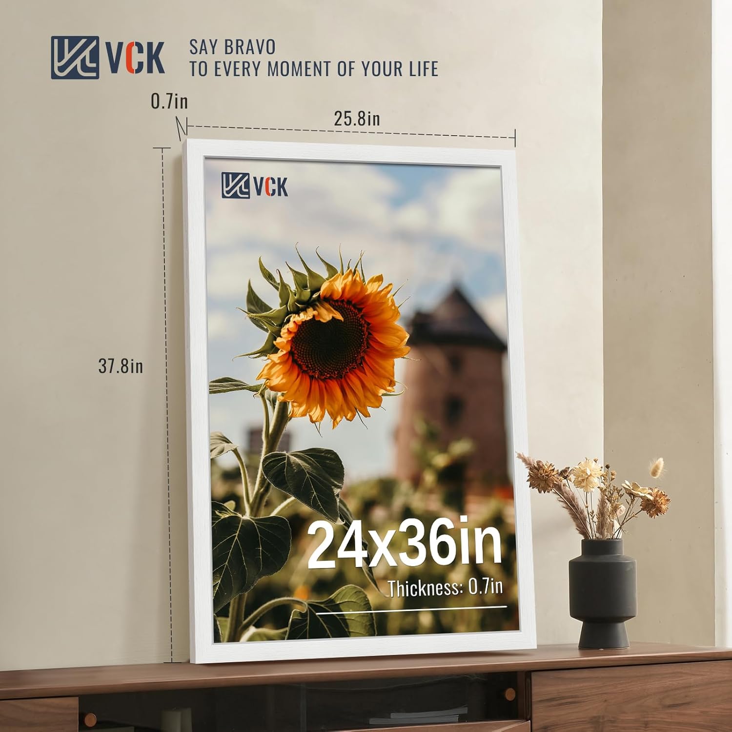 VCK 24x36 Poster Frames white Set of 6, Wide Border Wood Picture Frame, Multi-Directional Display Family Photos, Office Prints, Studio/Gallery Art, Woodgrain Series, Wall Hanging