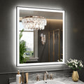 WTTY 32"X36" LED Bathroom Mirror with Black Frame, Bathroom Vanity Mirror with Lights for Wall, Front Light and Backlit, Anti-Fog, Dimmable, 3 Colors, Shatterproof, Memory, Horizontal/Vertical
