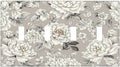 White Poppies Floral Modern Grey Peonies Flowers Light Switch Covers Quad Toggle 4 Gang Wall Plate Decorative Switch Plates Electrical Faceplate for Bedroom Bathroom Decor