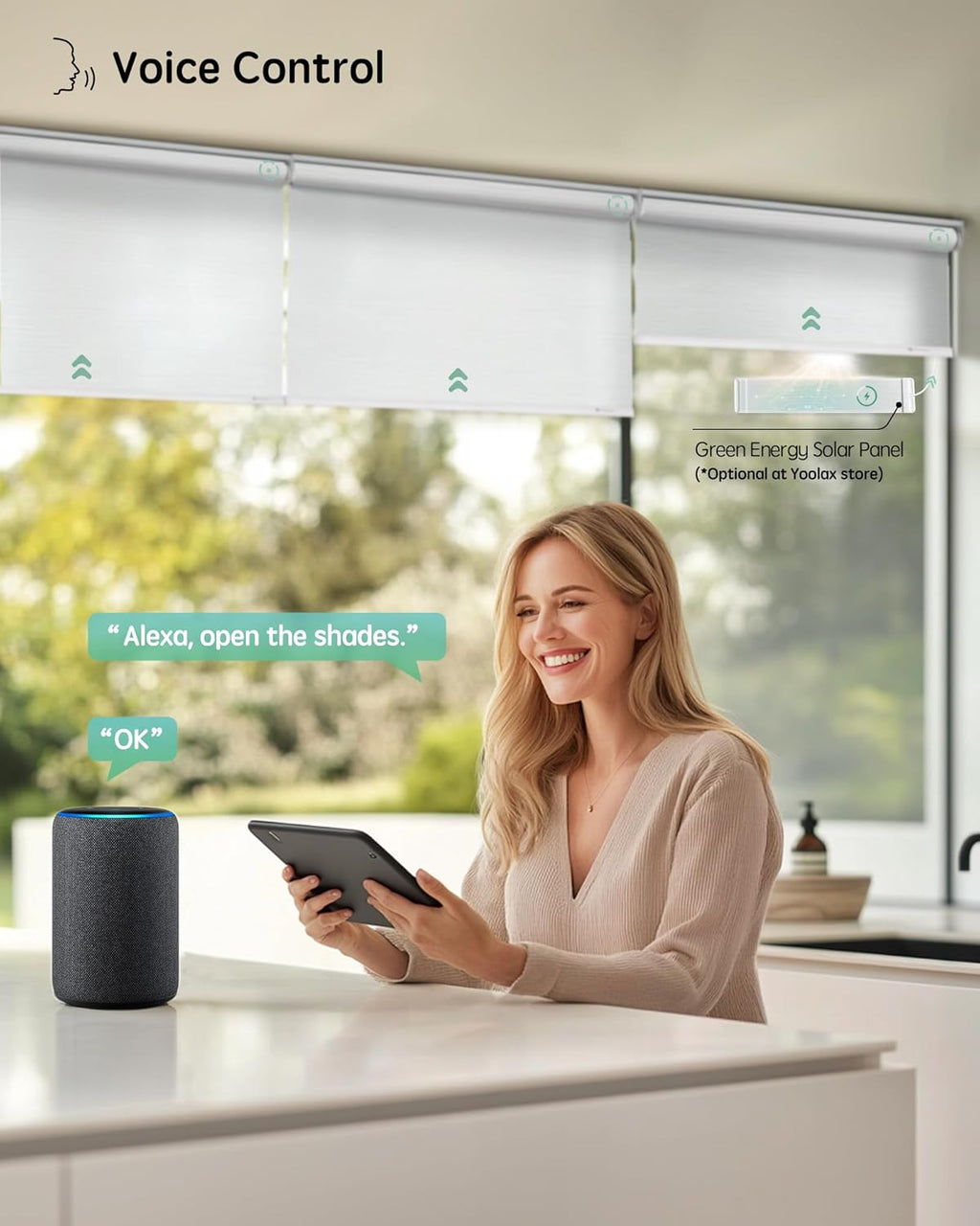 Yoolax Motorized Blinds with Remote, Smart Blinds for Windows Motorized Roller Shades, Automatic Window Shades Compatible with Alexa Custom Size (Light Filtering-Jacquard White)