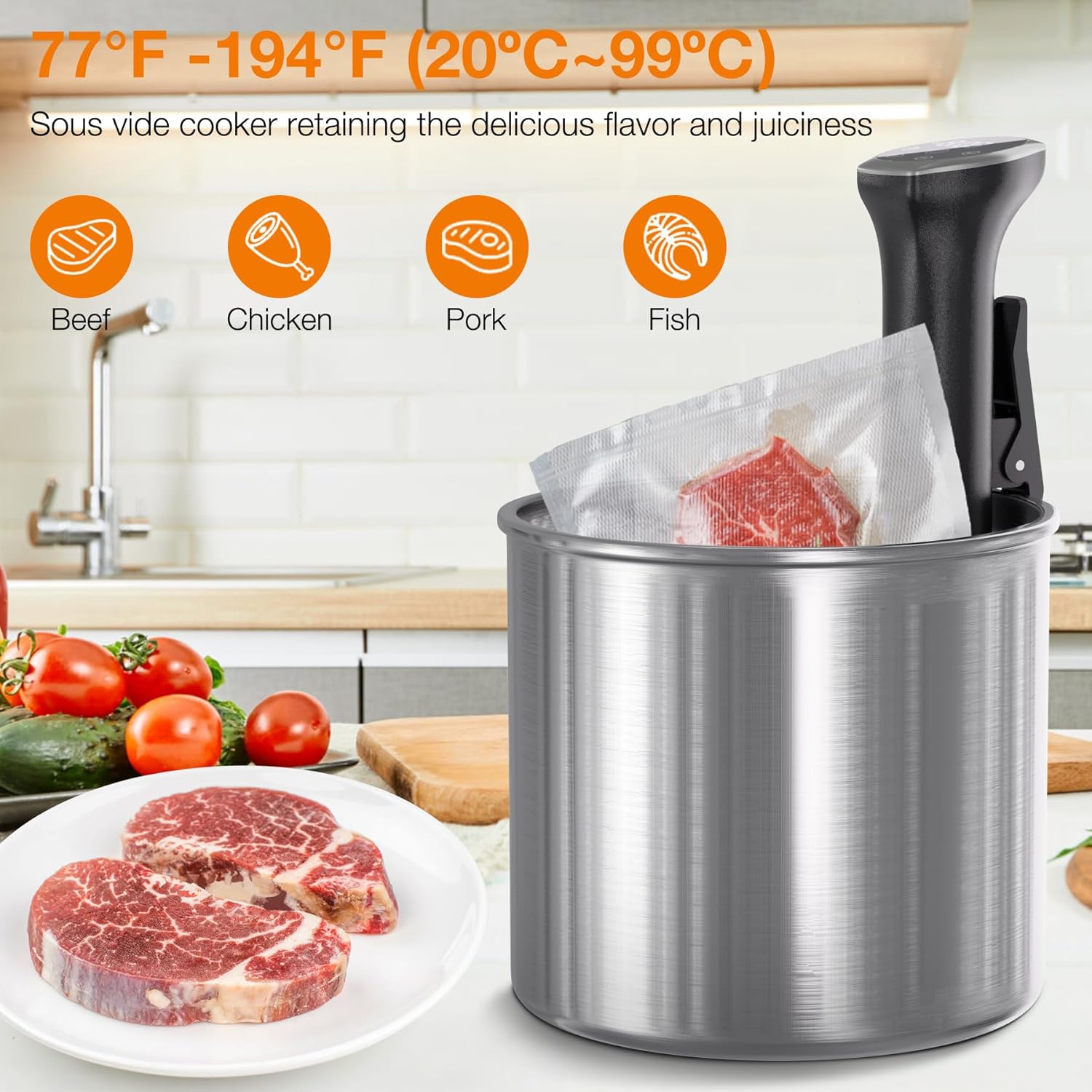 Sous Vide Machine 1100W Upgraded WIFI Sous Vide Cooker Ultra-quiet Working Cooker Immersion Circulator with Recipes(App Included), Accurate Temperature, Digital Timer, IPX7 Waterproof