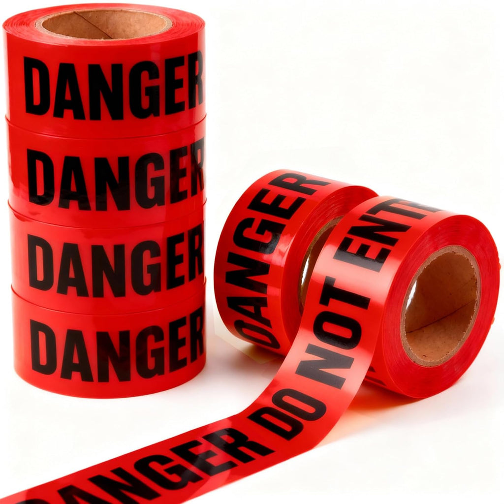 Danger Do Not Enter Tape 6 Pack 3 inch X 1000 feet • Sharp Red with a Bold Black Print for High Visibility • Tear Resistant Design