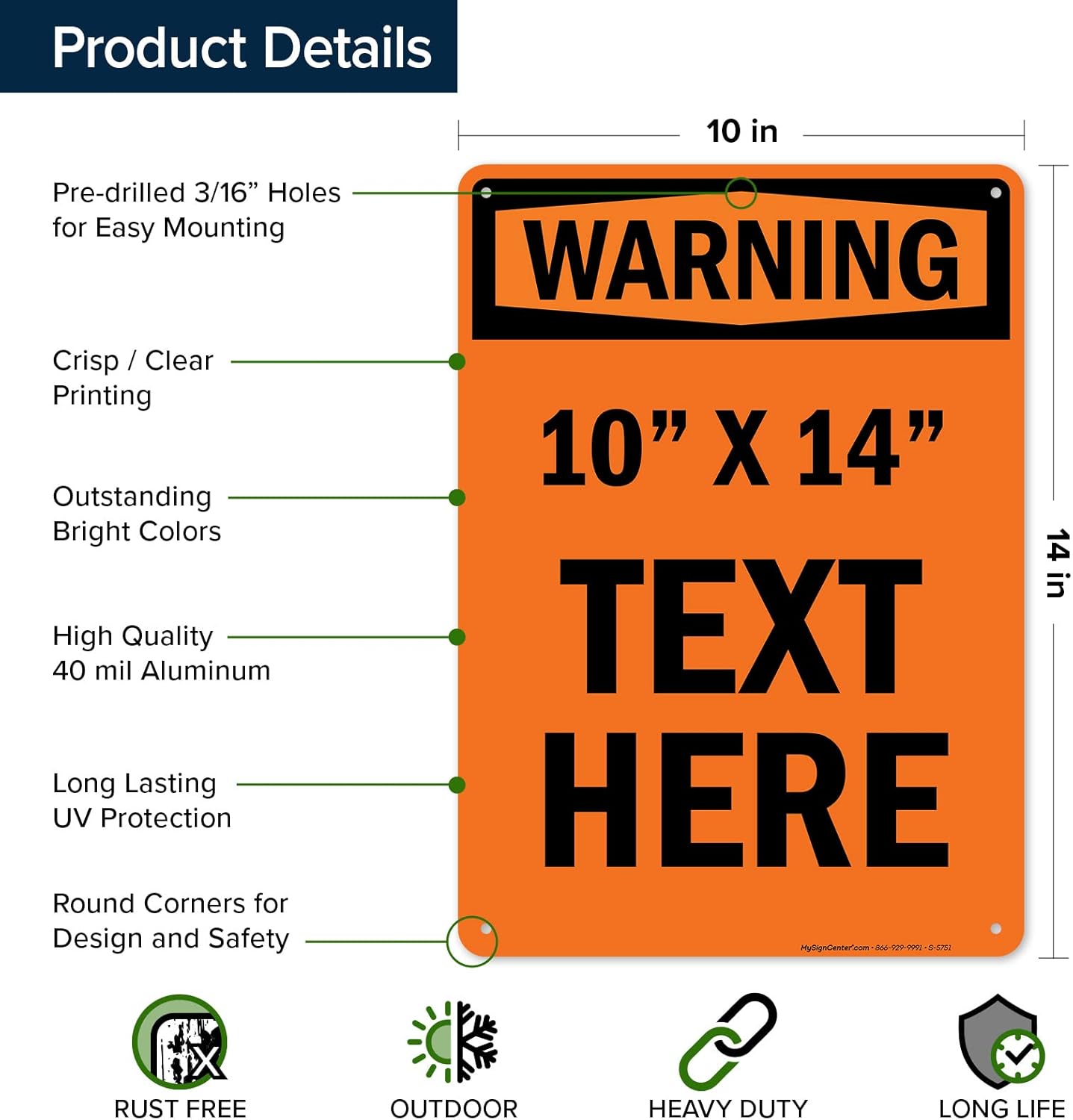 Custom warning Sign, OSHA Sign, 10x14 Inches, Rust Free .040 Aluminum, Fade Resistant, Made in USA by My Sign Center