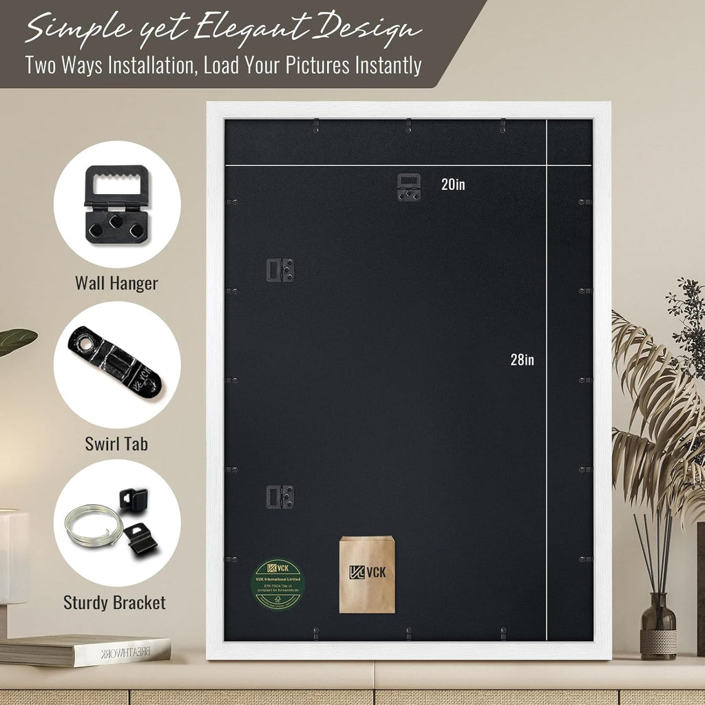VCK 20x28 Picture Frames white Set of 6, Wide Border Wood Poster Frame, Multi-Directional Display Family Photos, Office Prints, Studio/Gallery Art, Woodgrain Series, Wall Hanging