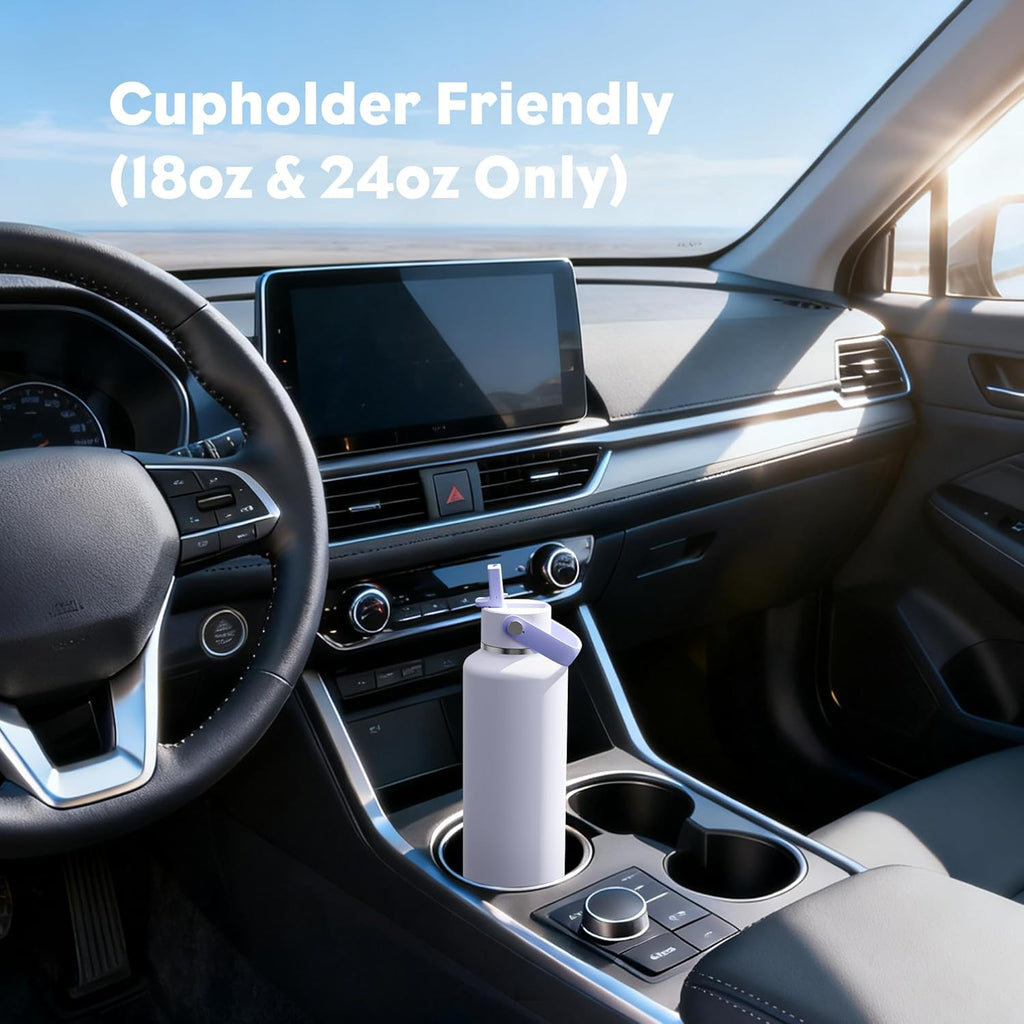 POWCAN 24 oz Slim Insulated Water Bottle: Leakproof, Lightweight, Cold for 24H, Double Walled Stainless Steel Water Bottle with Straw for Travel, Hiking, Biking, Sport, Outdoors (Lupine Haze)