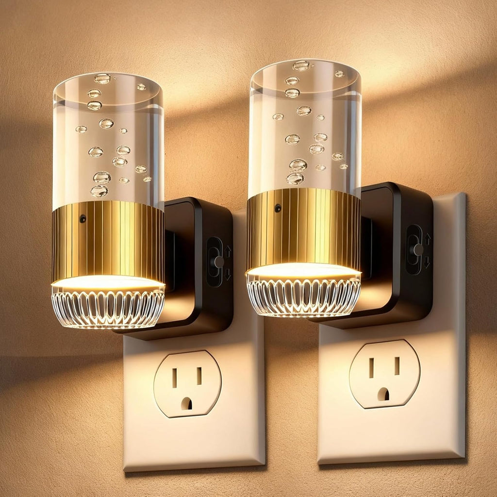 LED Night Light Plug into Wall with Dusk to Dawn Sensor,0-100LM Brightness Acrylic Nightlight with 3 Adjustable Color(3000K/4500K/6000K),2 Pack (Copper)