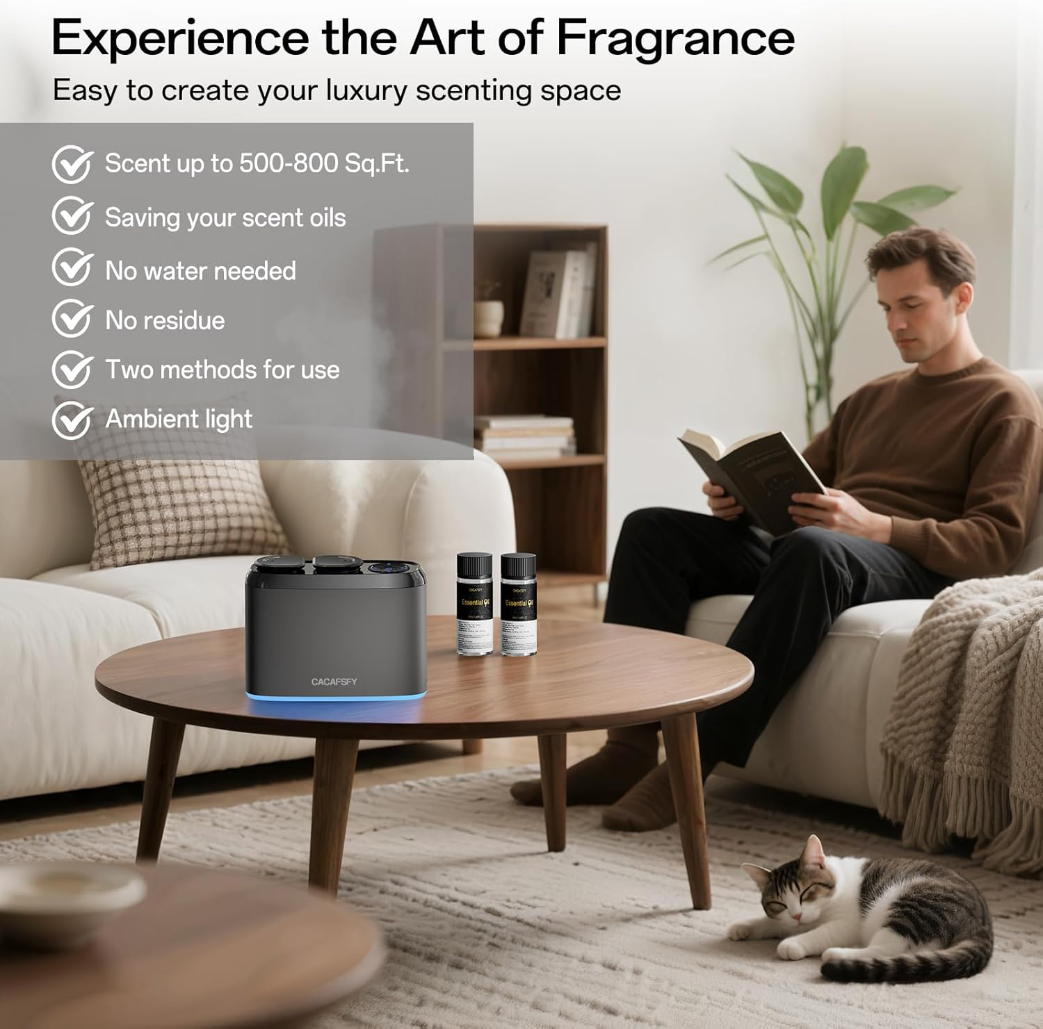 Waterless Scent Diffuser,Two 50ml Hotel Scent Oils Included-Whole House Air Freshener-Scent Diffusers for Home,Office,Essential Oil Diffuser Large Room,Smart, Cold-Air Tech,App Control
