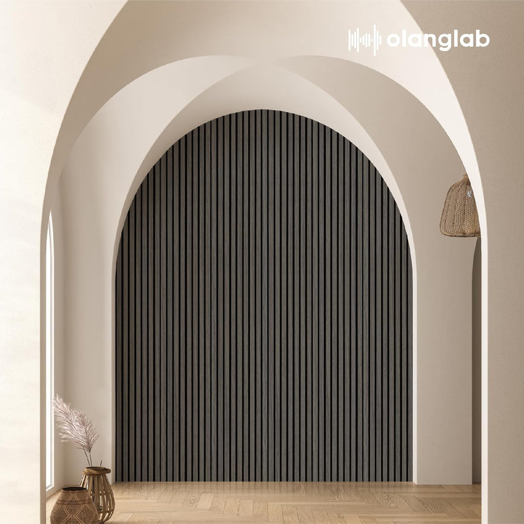 Olanglab Wood Slat Wall Panels 4 Pack, Wooden Acoustic Wall Panels, 94.5"x12.6" Each 3D Wall Panels for Interior Wall Decor (Black-Extendo Trio)