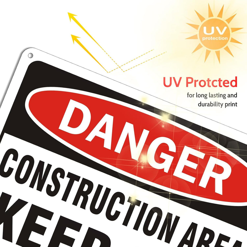 2 Pack "Danger - Construction Area, Keep Out" Sign, 10"x 7" Rust Free Reflective Aluminum Metal Sign, Fade Resistant, Waterproof, Easy to Mount ﻿