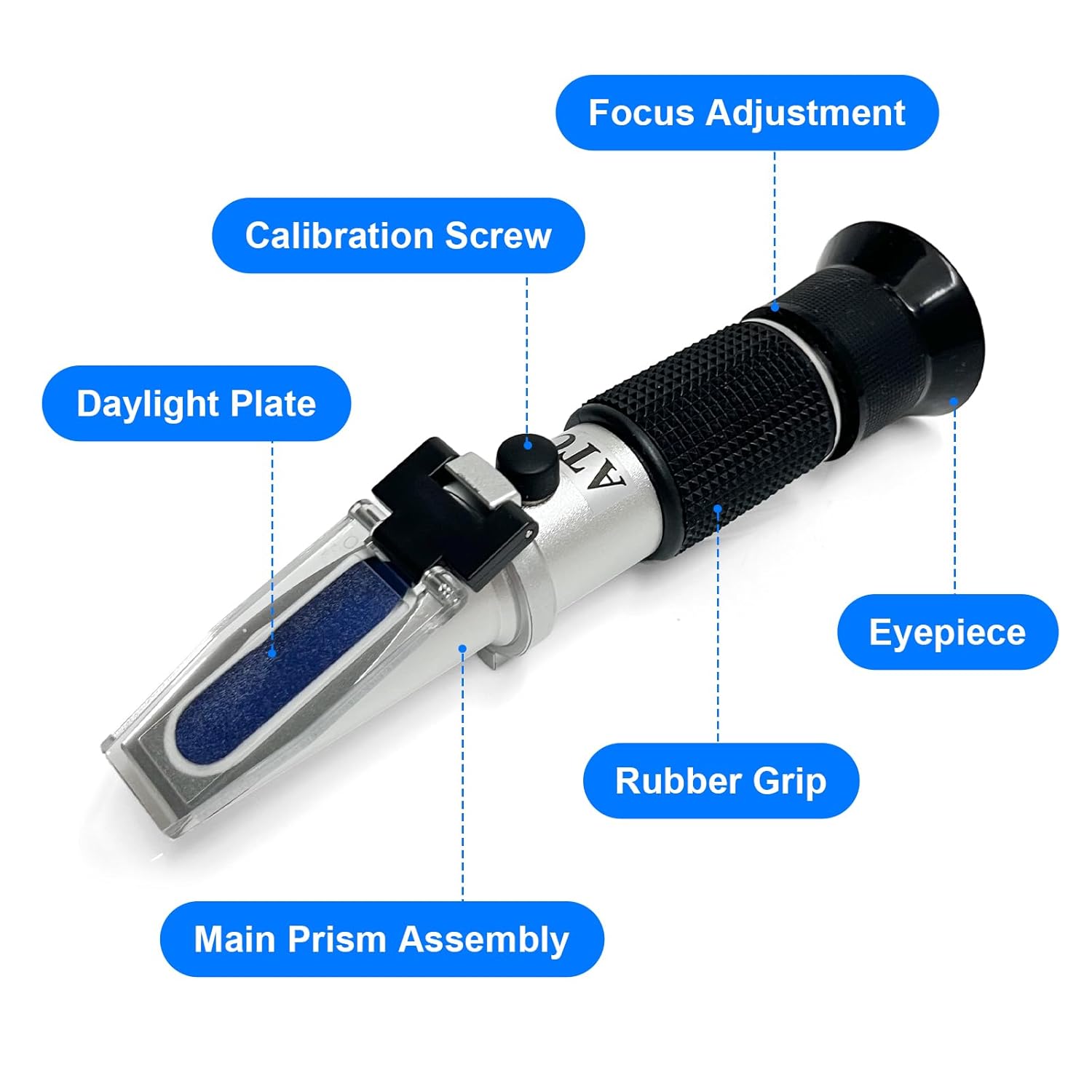 5-in-1 Refractometer for DEF Urea Concentration, Windshield Washer & PG/EG Antifreeze Freeze Point, Battery Specific Gravity - Refractometer for Coolant, Antifreeze, and Diesel Fluid