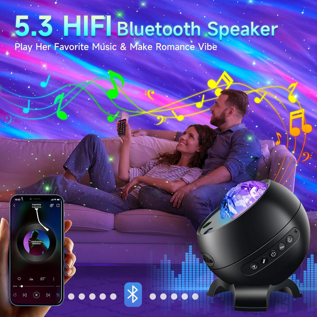 Northern Galaxy Light Projector, 300+Modes & 5 Films Star Projector, 15 White Noise & Bluetooth Northern Lights Projector,Moon Aurora Light Projector, Gifts Star Lights for Ceiling, Bedroom Decor