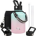 Insulated Water Bottle with Straw,50 oz 3 Lids Water Jug with Carrying Bag,Paracord Handle,Double Wall Vacuum Stainless Steel Metal Flask,Gum