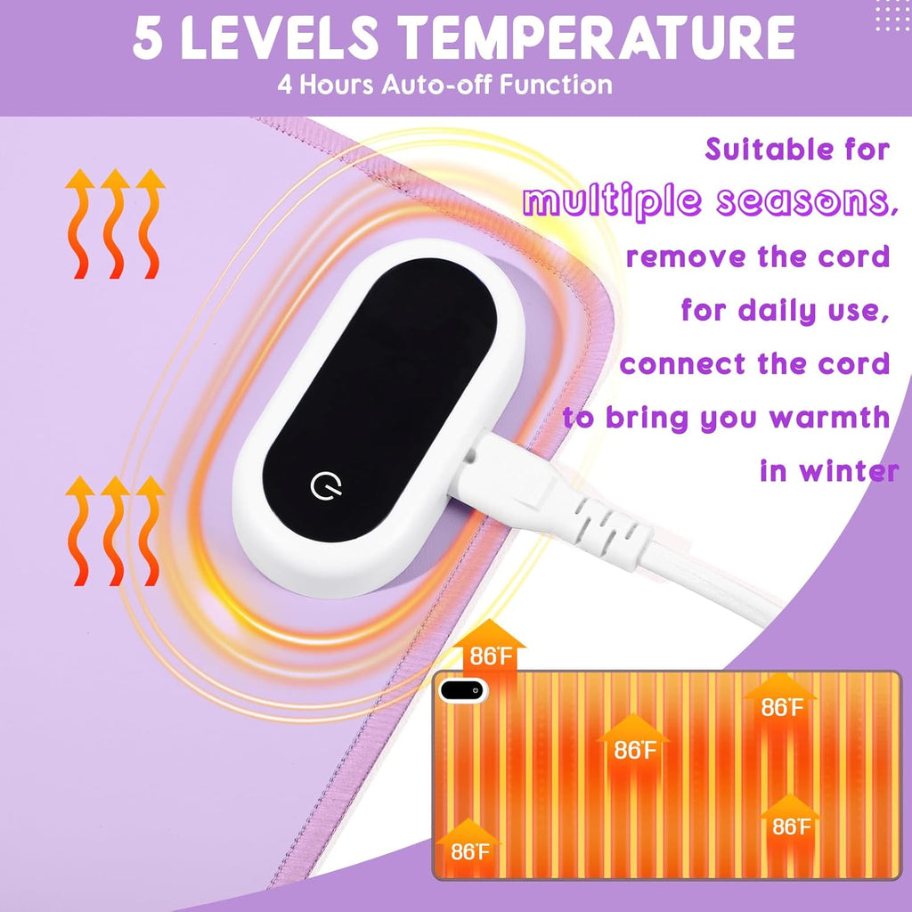 Konohan Heated Large Desk Mat PU Leather Warm Mouse Pad with 5 Heating Level & 4 Hour Auto Shut-Off Heating Keyboard Pad Warmer Gaming Mice Mat Only Supports 110v(Purple Color,23.6"x 14.2")