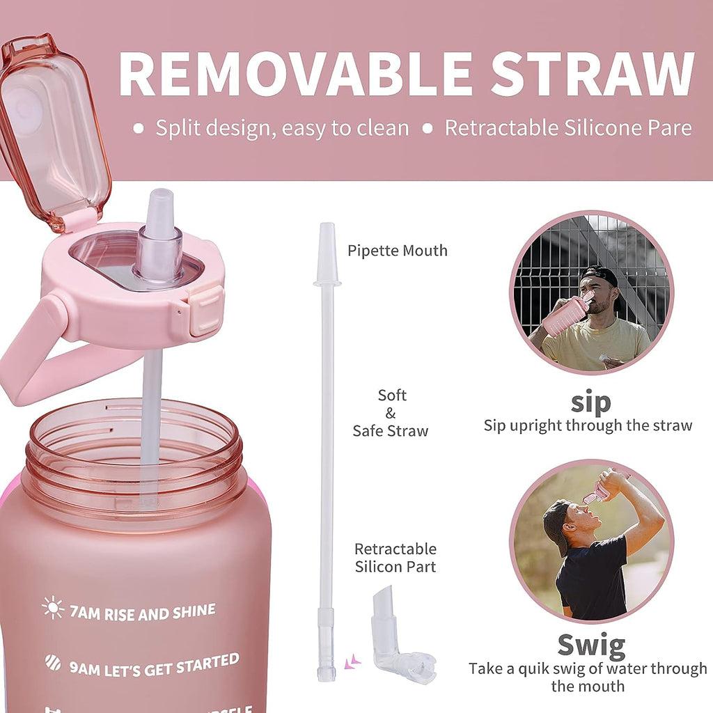 64oz,100oz,128oz Large Motivational Water Bottle with Time Marker, Leakproof & BPA Free Half Gallon Big Water Bottle with Straw Handle Tritan Frosted Water Jug for Gym,Fitness,Outdoor Sports