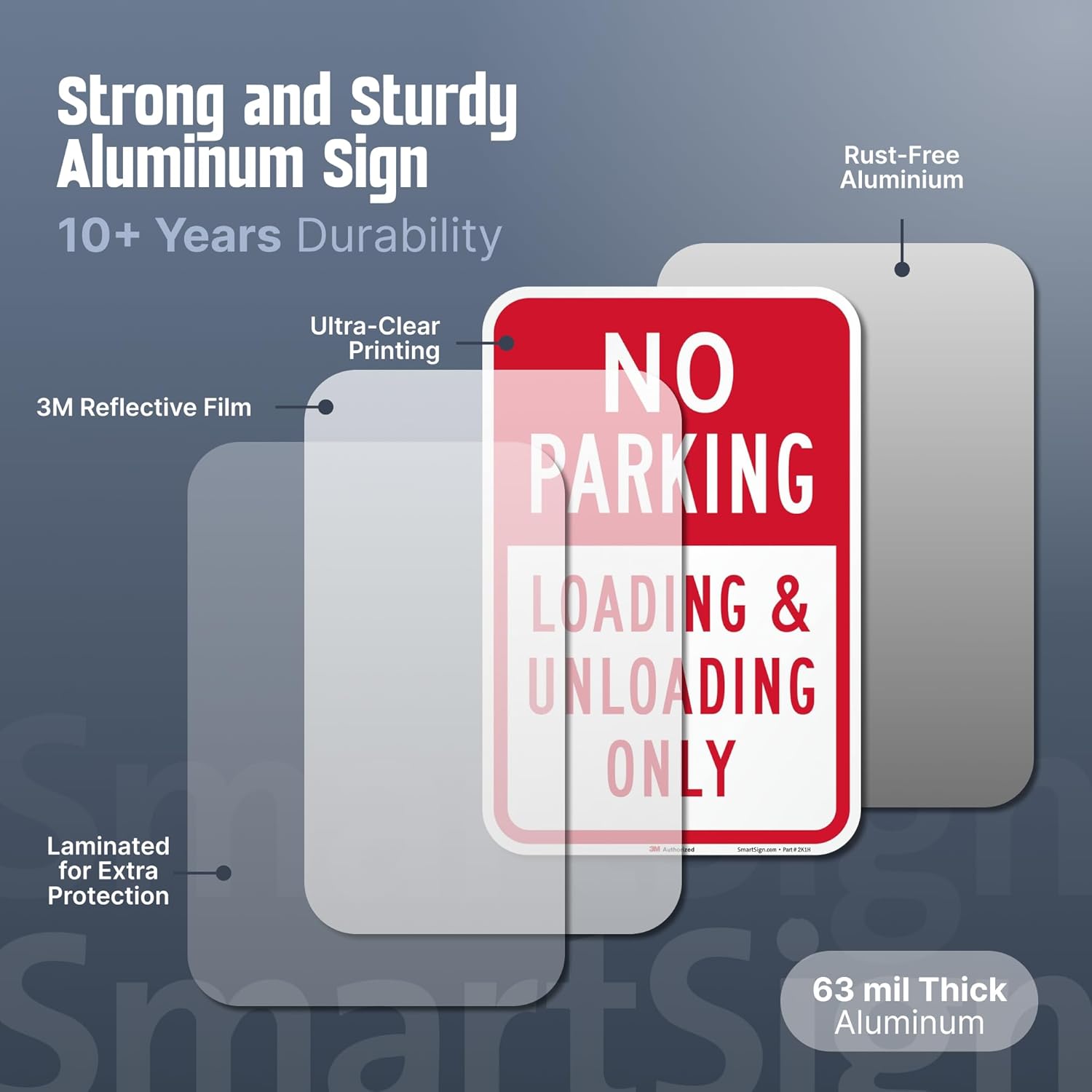 SmartSign 18 x 12 inch “No Parking - Loading And Unloading Only” Metal Sign, 63 mil Aluminum, 3M Laminated Engineer Grade Reflective Material, Red and White, Made in USA