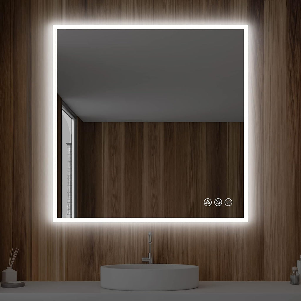 Blossom 36x36 LED Mirror for Bathroom | Backlit LED Vanity Mirror with Anti-Fog, Stepless Dimmable, 3 Color Temperature | Lighted Mirrors for Bathroom Wall | Smart Vanity Makeup Mirror with Lights