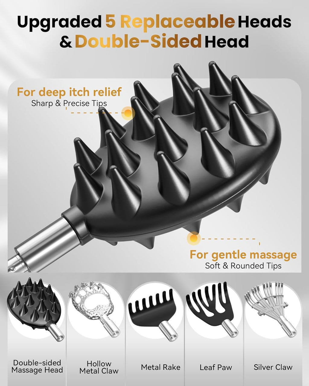 Telescoping Back Scratcher with 5 Detachable Heads, Gifts for Christmas, Stocking Stuffers for Men, Women, Him, Her, Dad, Funny White Elephant Gifts for Adults, Gift Box Included