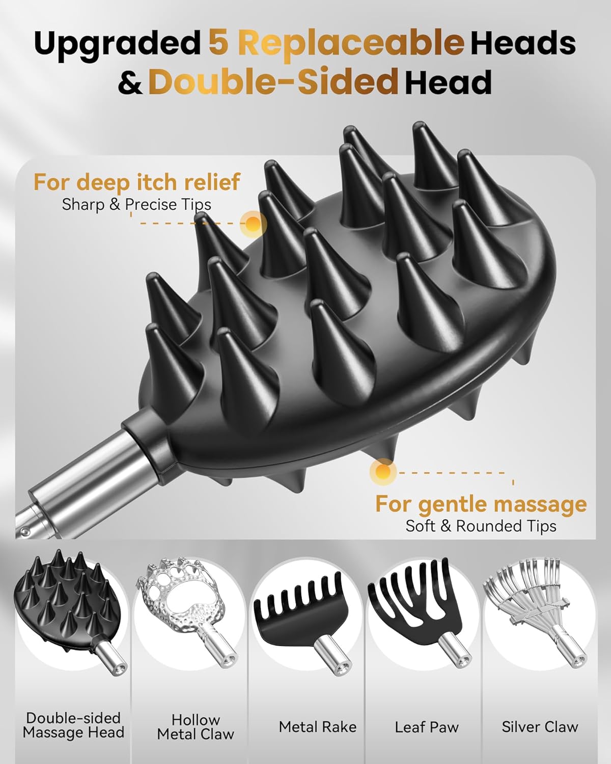 Telescoping Back Scratcher with 5 Detachable Heads, Gifts for Christmas, Stocking Stuffers for Men, Women, Him, Her, Dad, Funny White Elephant Gifts for Adults, Gift Box Included