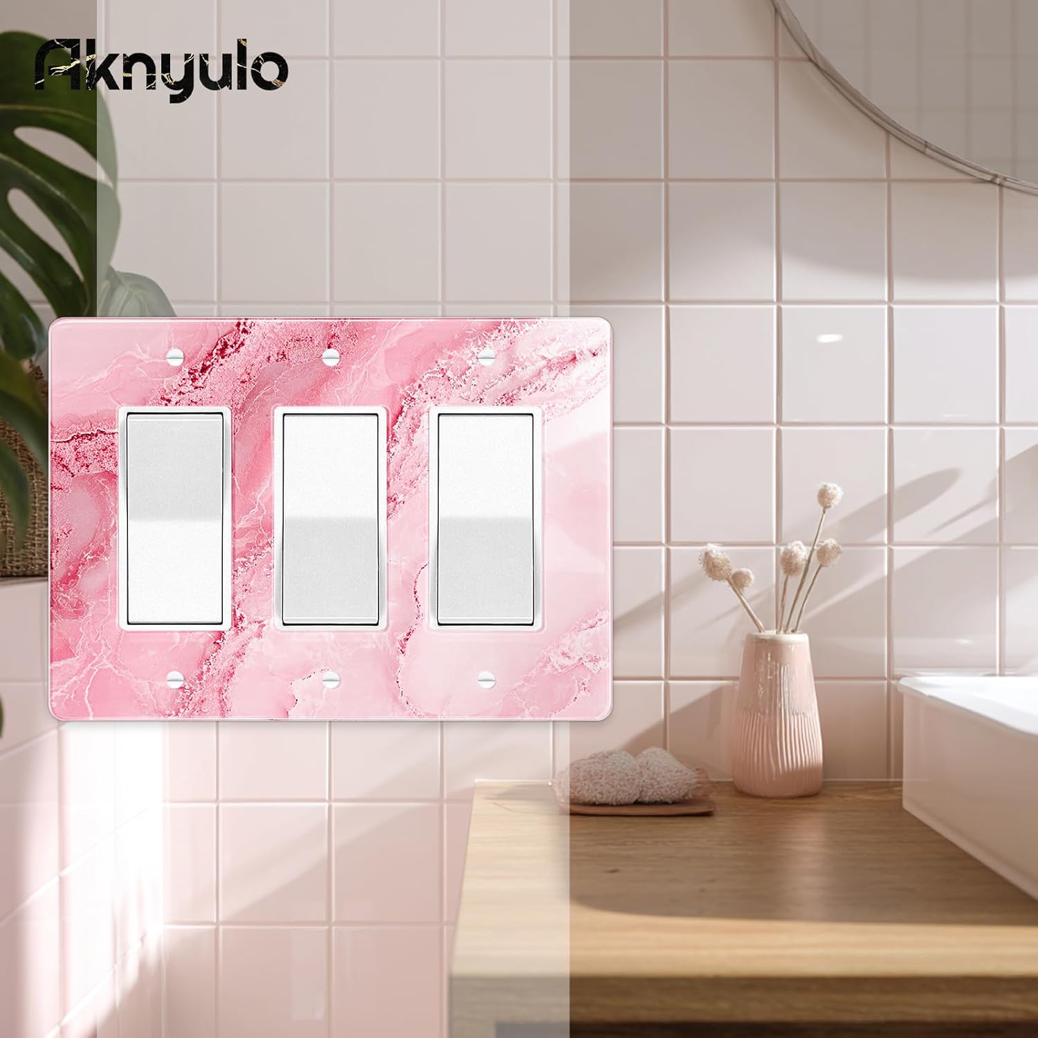 Abstract Pink Marble Design Acrylic Light Switch Plate Acrylic Decorative Wall Outlet Cover Switch Plates Triple Wall Plates