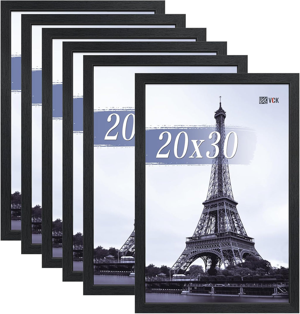 VCK 20x30 Poster Frames Black Set of 6, Wide Border Wood Picture Frame, Multi-Directional Display Family Photos, Office Prints, Studio/Gallery Art, Woodgrain Series, Wall Hanging