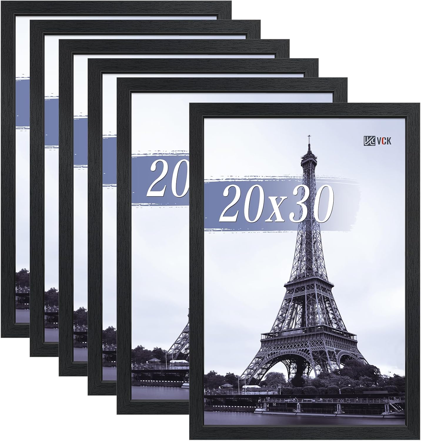 VCK 20x30 Poster Frames Black Set of 6, Wide Border Wood Picture Frame, Multi-Directional Display Family Photos, Office Prints, Studio/Gallery Art, Woodgrain Series, Wall Hanging
