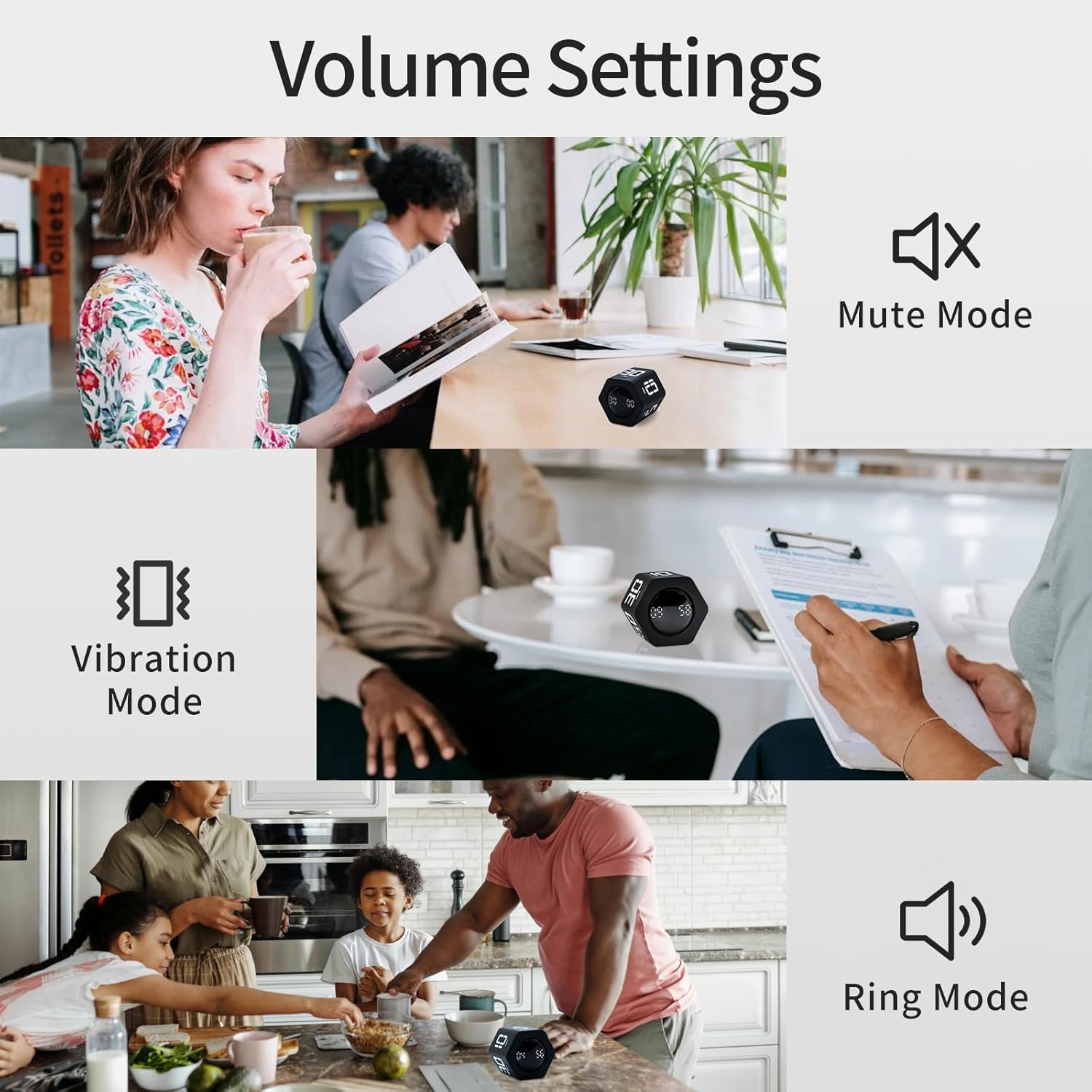 Productivity Timer Flip Gravity Sensor Pomodoro Cube Timer Countdown & Countup,1/5/10/30/60min Preset & Custom Timing, Mute/Vibrate/Sound for ADHD,Work,Study,Kitchen(1, Black Hexagon)